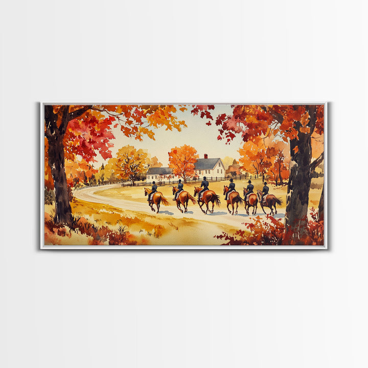 Fall farmhouse wall art Framed Canvas Print equestrian scene autumn country decor cozy farmhouse holiday decor above sofa art gift idea