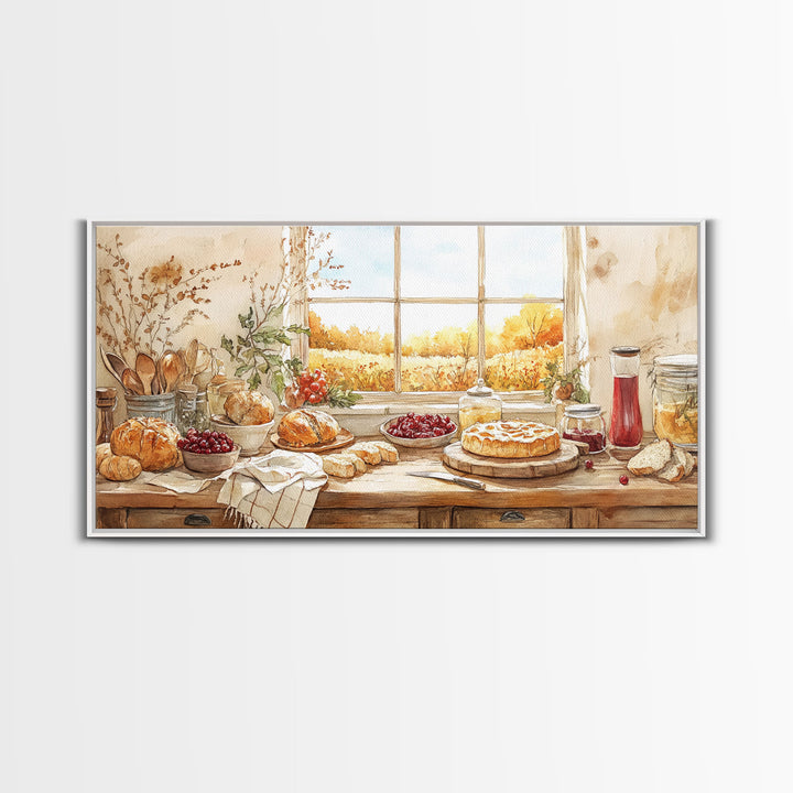Autumn kitchen decor, cozy fall harvest print, farmhouse wall art vintage rustic fall wall print, country harvest decor, framed canvas print