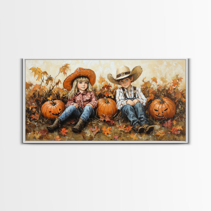 Framed Canvas Print Cowboy On Horse Overlooking Fall Mountain Peaks Western Horse Rider Autumn Scenic Wall Art Fall Colors