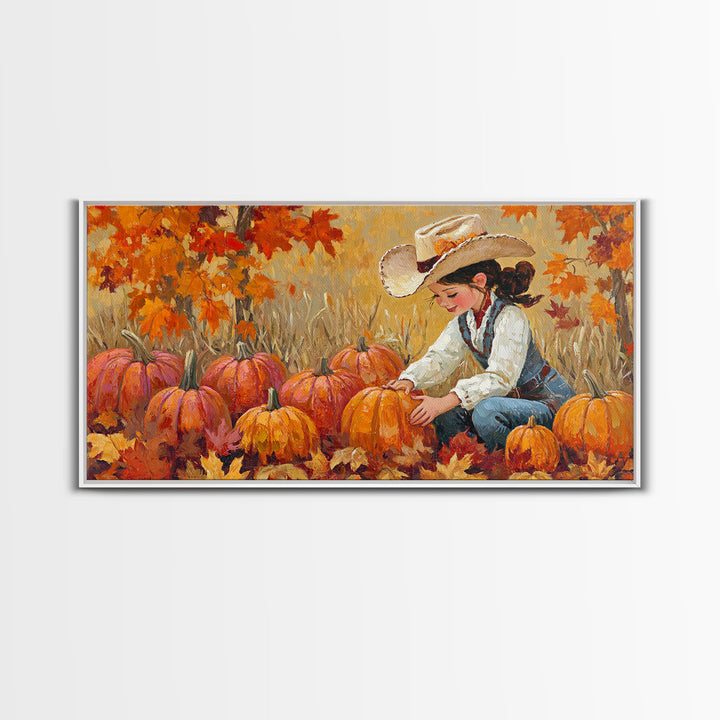 Framed Canvas Print colorful autumn landscape, vibrant fall foliage and misty morning setting, tranquil country home decor rustic wall art