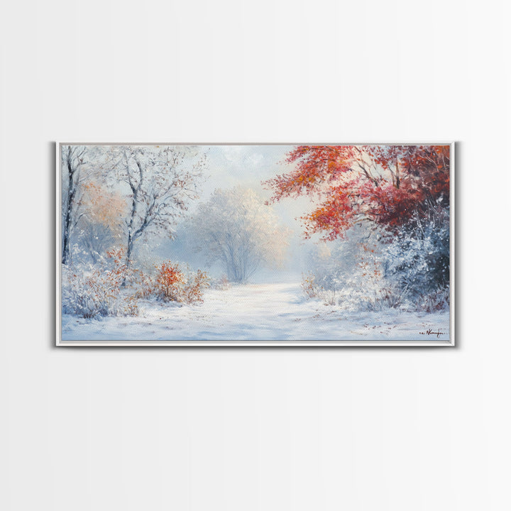 Cozy Cabin in the Snow Framed Canvas Print, Ideal Christmas Holiday Wall Art for Winter Wonderland Decor and Festive Home Interiors