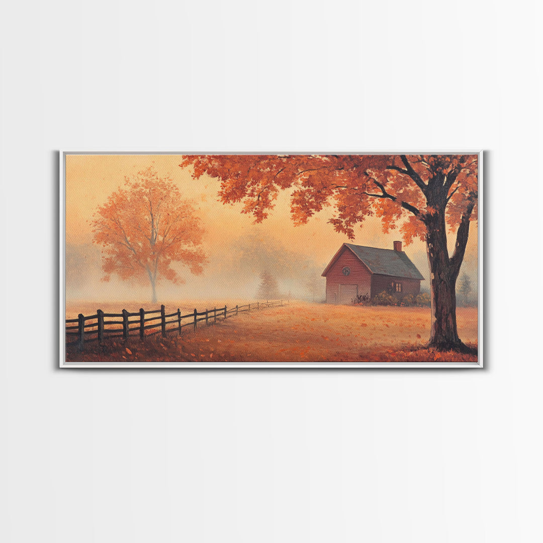Rustic Barn Painting, Framed Canvas Print, Farmhouse Decor, Farmhouse Wall Art, Vintage Style Fall Barn Landscape Painting, Original Artwork