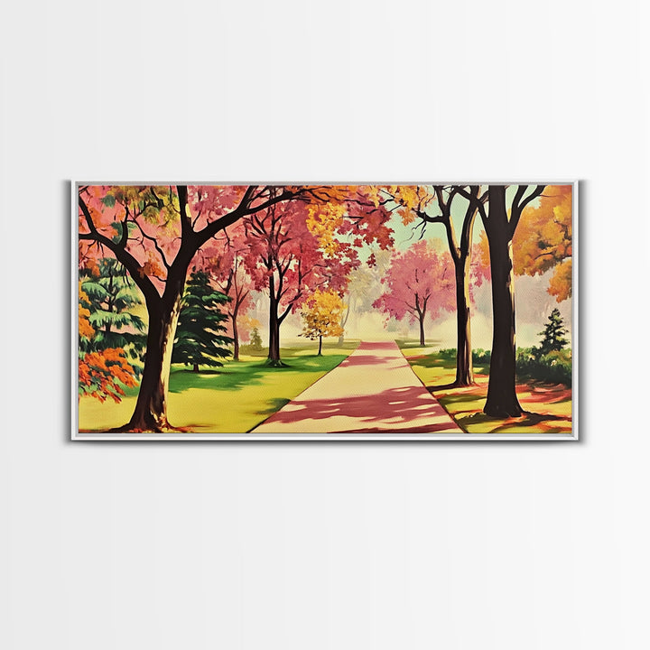 Colorful Autumn Path Canvas Print, Fall Park Scene Wall Art, Modern Farmhouse Autumn Decor, Holiday Art, Best Seasonal Gift Idea