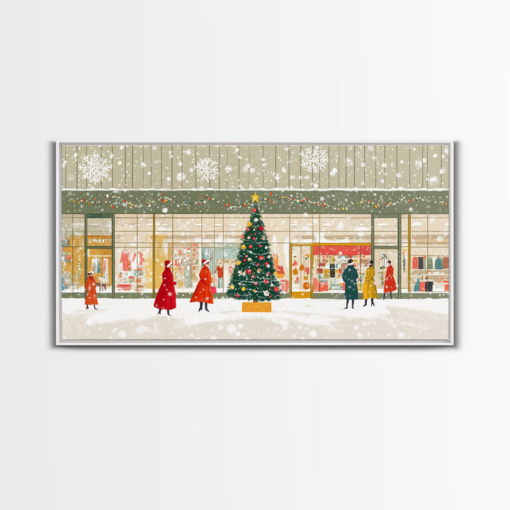 Christmas Tree Shopping Framed Canvas Print, Retro Holiday Scene Art, Vintage Christmas Decor, Christmas Vacation Wall Art, Holiday Gift
