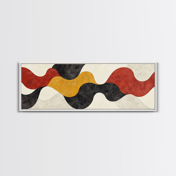 Neutral Abstract Geometric Shapes Pattern Print, Panoramic Wall Art, Extra Wide Minimalist MCM Home Decor