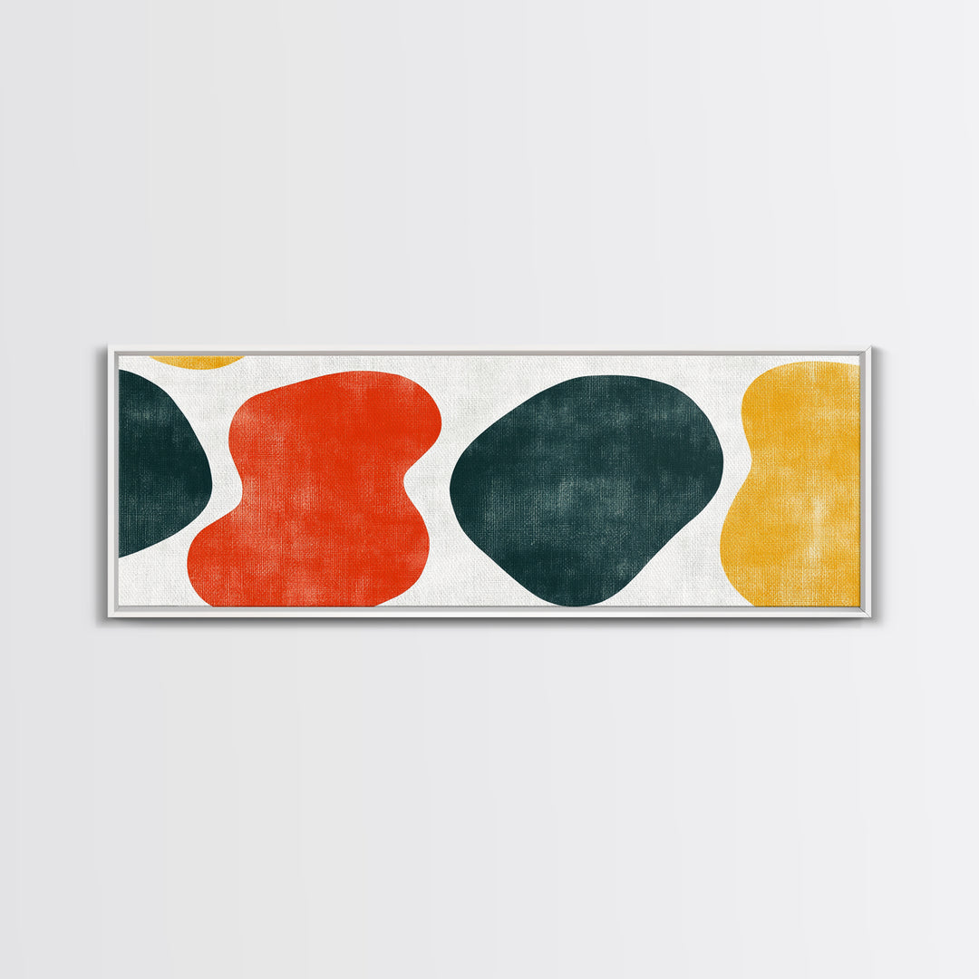 Navy Blue and Orange Splotches, Framed Canvas, Mid-Century Modern Abstract Wall Art, Wood Frame, Ready To Hang