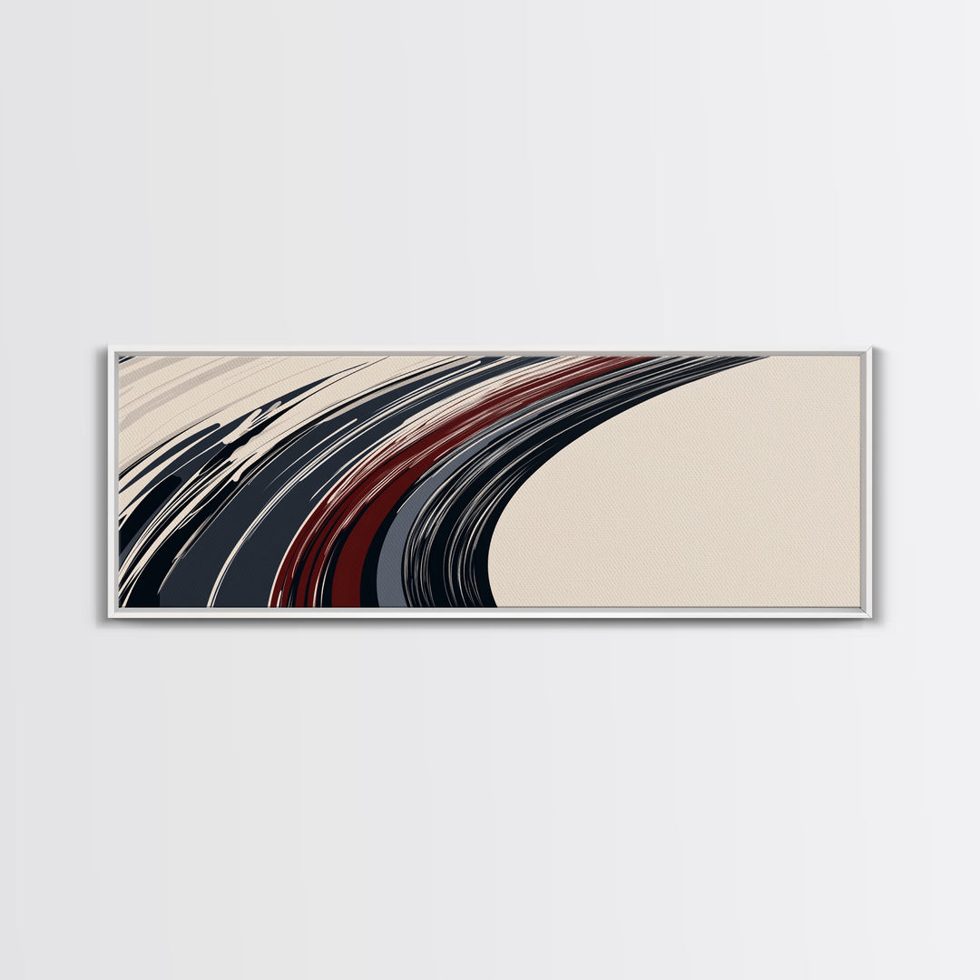 Abstract Line Art - Grey, Black and Brown Lines - Framed Canvas Print - MCM Style Abstract Wall Art, Extra Wide Art