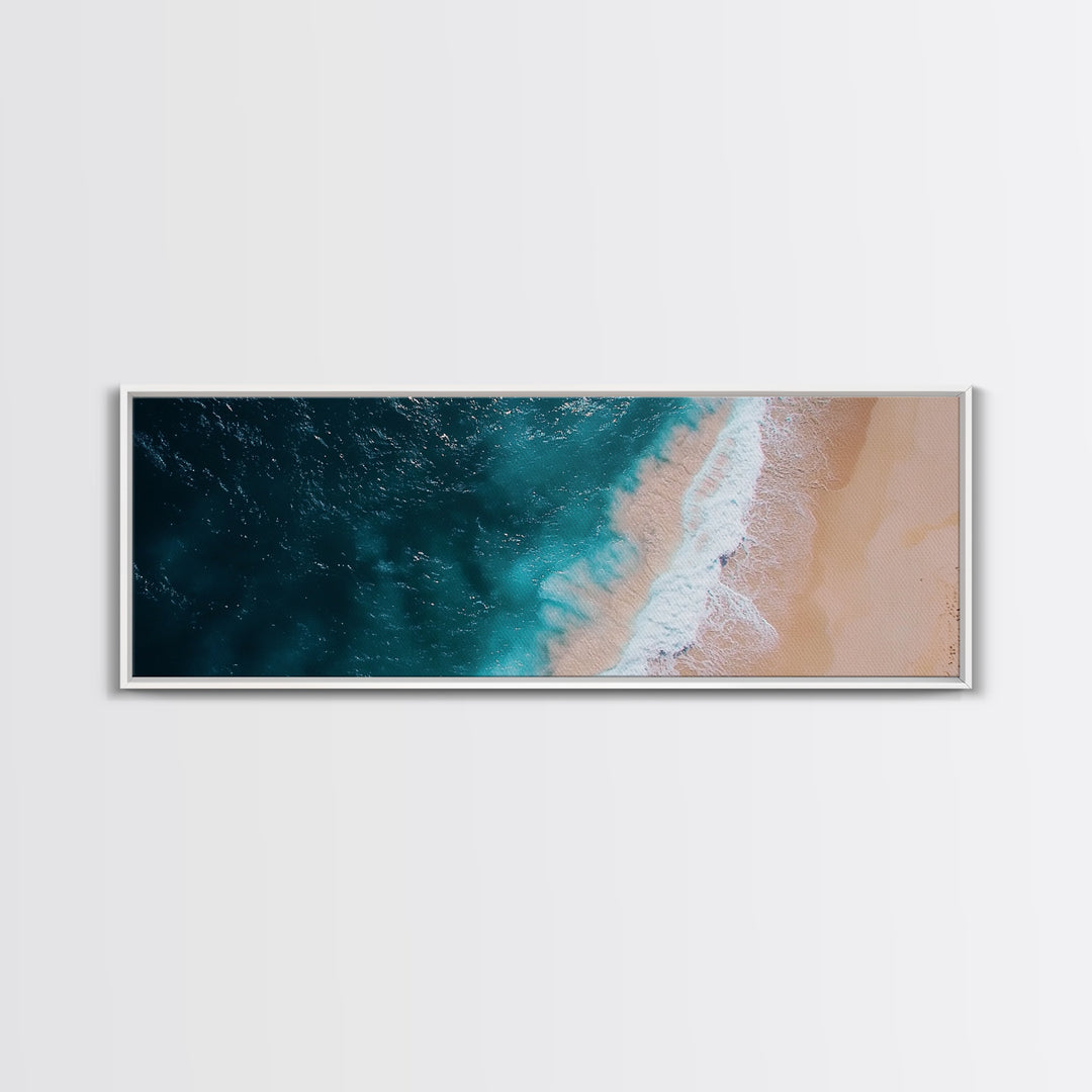 Bird's Eye View Of The Beach, Framed Canvas Print, Nautical Seascapes Decor, Panoramic Extra Wide Wall Art