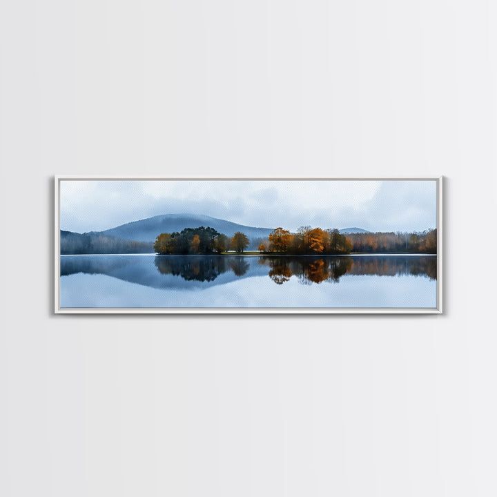 Calm - Reflections In The Lake On An Overcast Day - Panoramic Print - Original Painting Print - Landscape Oversized Painting Art