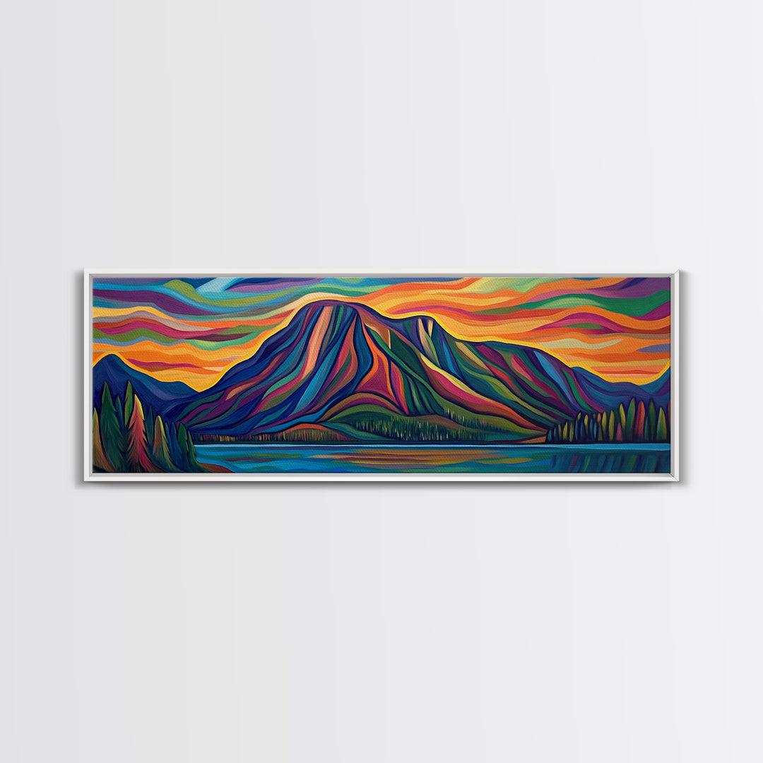 Abstract Mountain Painting Print, Stained Glass Style Art, Surrealist Landscape Painting, Abstract Landscape Painting Wall Art