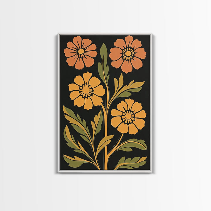 Abstract Geometric Flowers, Minimalist Botanical Floral Canvas Wall Art Print, Mid Century Modern Boho Decor, Neutral Subdued Flower Art