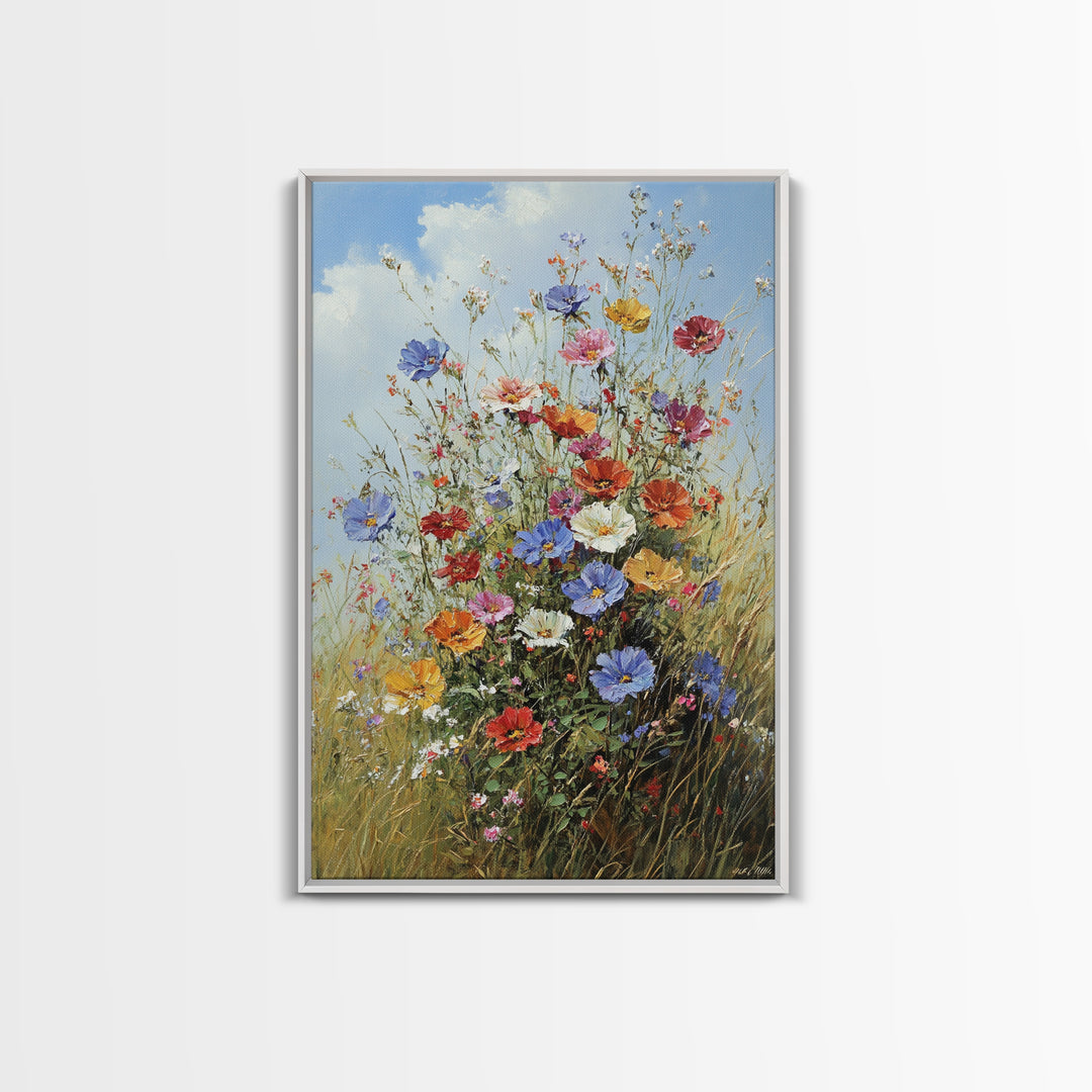 Botanical Wall Art | Oil Painting Botanical Print on Canvas | Wood Framed Boho Farmhouse Print | Large Wall Art | Oversized Wall Decor