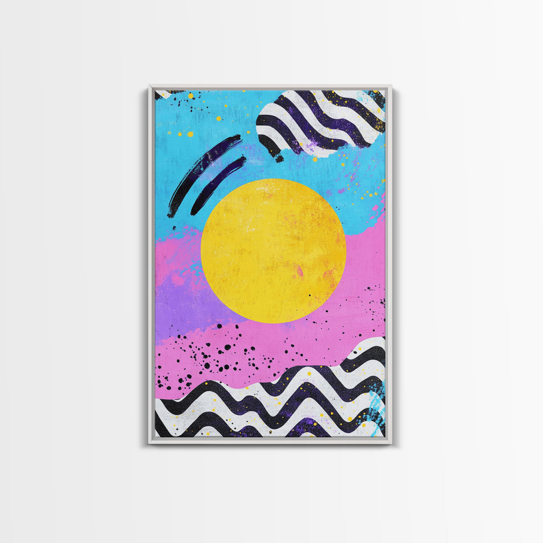 Pink and Turquoise Sunset, Preppy Wall Art, Framed Canvas Print, Feminine Dorm Room Preppy Wall Art, Apartment Decor