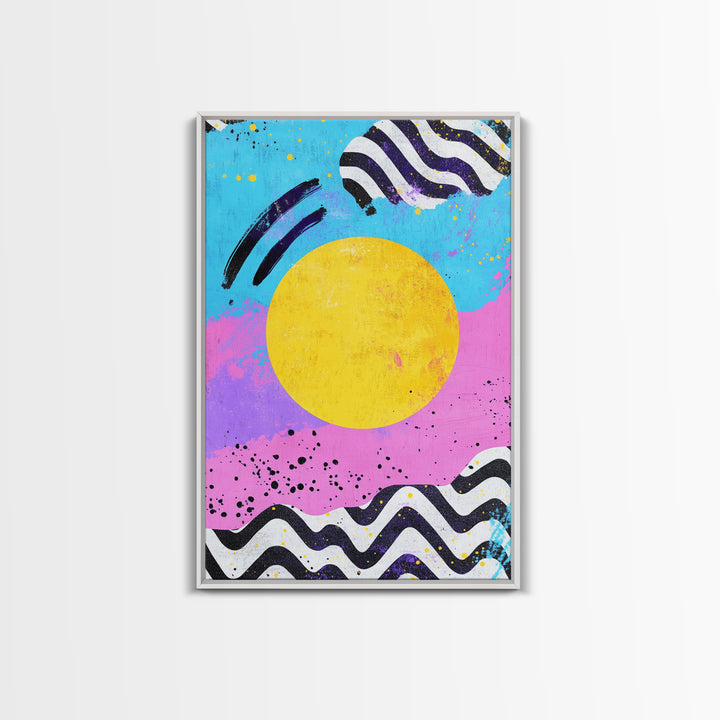 Pink and Turquoise Sunset, Preppy Wall Art, Framed Canvas Print, Feminine Dorm Room Preppy Wall Art, Apartment Decor