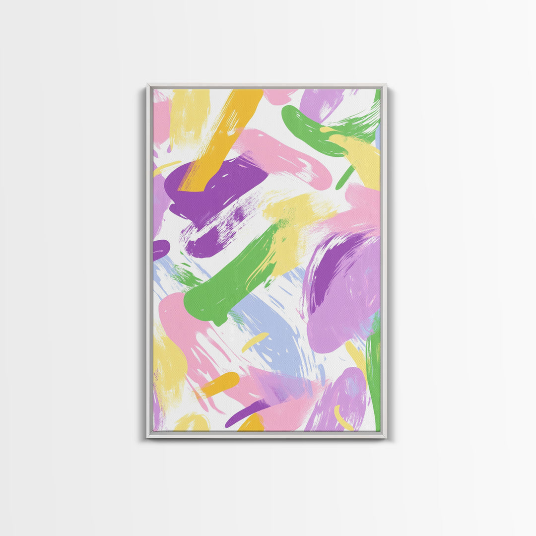 Pastel Brush Strokes Canvas Print, Wood Framed Abstract Wall Art, Dorm Room Decor for Girls