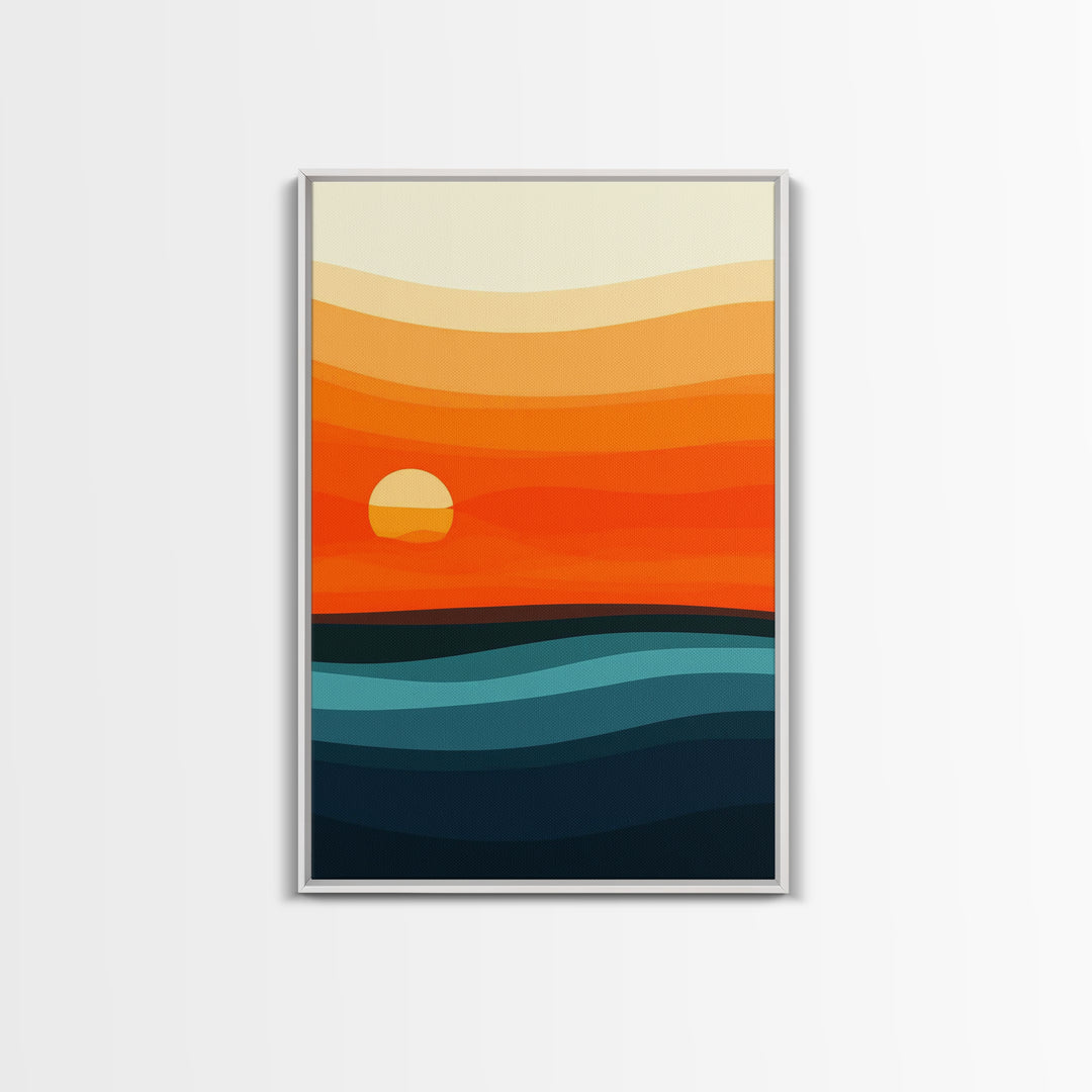 Abstract Sunset Over The Ocean Art Deco Style Wall Art Canvas Print, Beautiful Wall Art, Vertical Living Room Decor