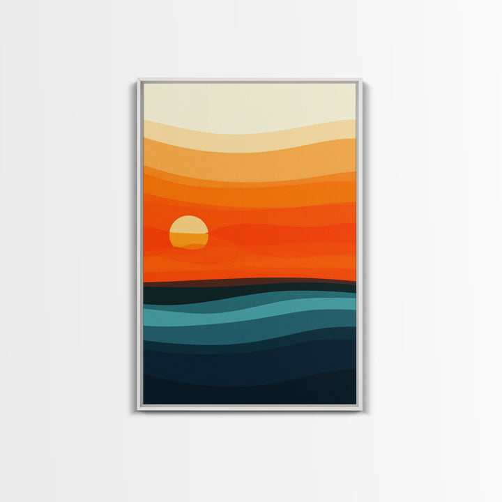 Abstract Sunset Over The Ocean Art Deco Style Wall Art Canvas Print, Beautiful Wall Art, Vertical Living Room Decor