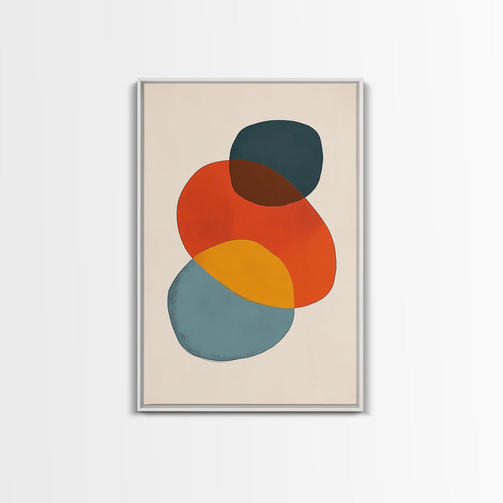 Abstract Geometric Print, White Background Modern Abstract Art, Mid-Century Modern Art, Red Blue and Yellow Art Ready To Hang