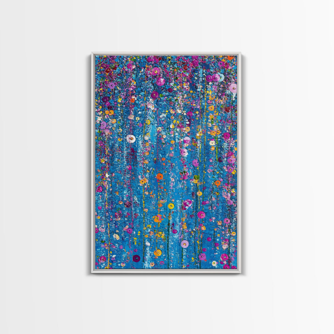 Botanical Wall Art Framed Canvas Print, Bright Blue Wild Flower Painting Print, Flower Painting, Girls Room Decor, Gift For Her