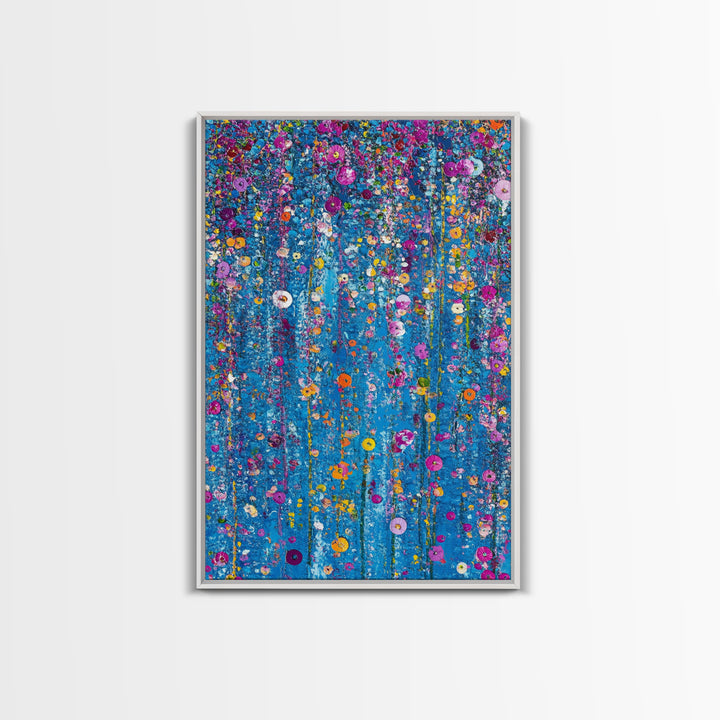 Botanical Wall Art Framed Canvas Print, Bright Blue Wild Flower Painting Print, Flower Painting, Girls Room Decor, Gift For Her