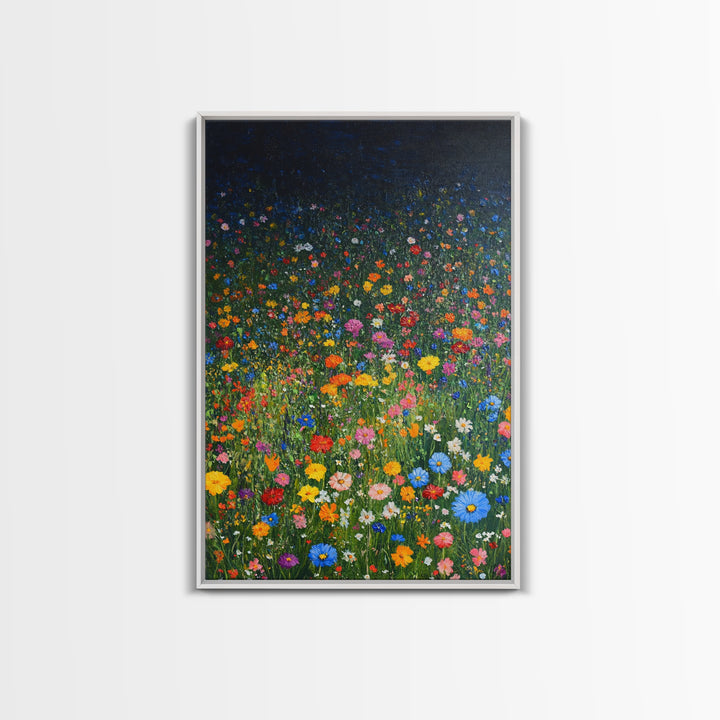 Field Of Flowers, Flowers Print, Nursery Wall Decor, Floral Decor, Floral Home Decor, Framed Canvas Print, Wild Flowers Oil Painting