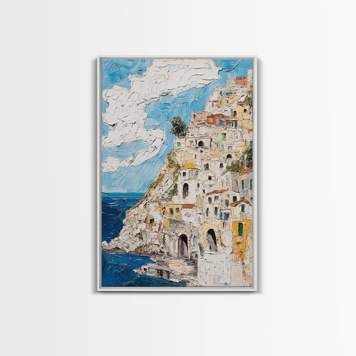 Boho Style Minimalist Wall Art - Italian Seaside Village Canvas Print - Retro Vacation Decor, Vacation Gift Idea