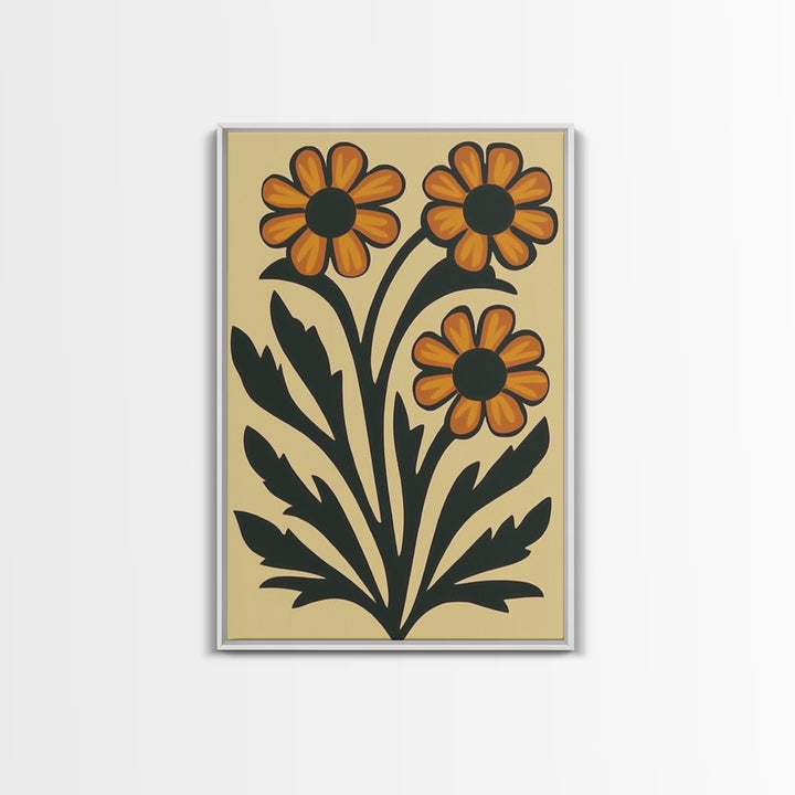 Boho Flower Print Framed Canvas Wall Art Abstract Floral Prints Botanical Minimalist Modern Art Living Room Wall Art Above Bed Decor