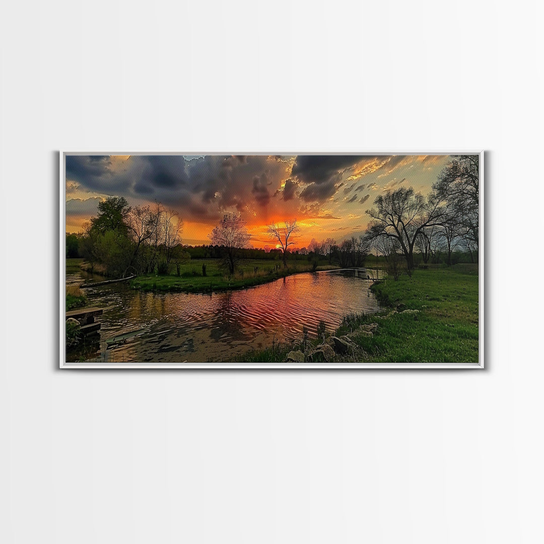 Abstract Landscape Wall Art Framed Canvas Print, East Texas At Sunset Photography Style Print, Original Wall Art, Panoramic Art