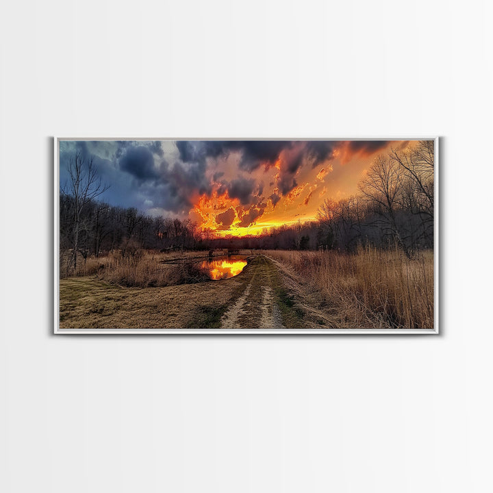 Country Roads, Framed Canvas Print, East Texas Photography Style Wall Art, Panoramic Wall Art, Rustic Farmhouse Decor