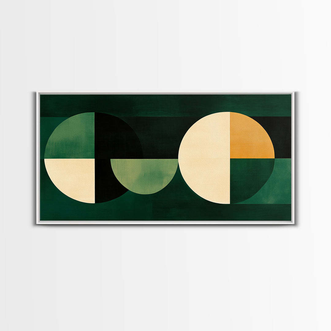 Abstract Wall Art Emerald Green Geometric Canvas Print, Large Framed Modern Art, Mid Century Abstract Home Decor, Minimalist Statement Piece
