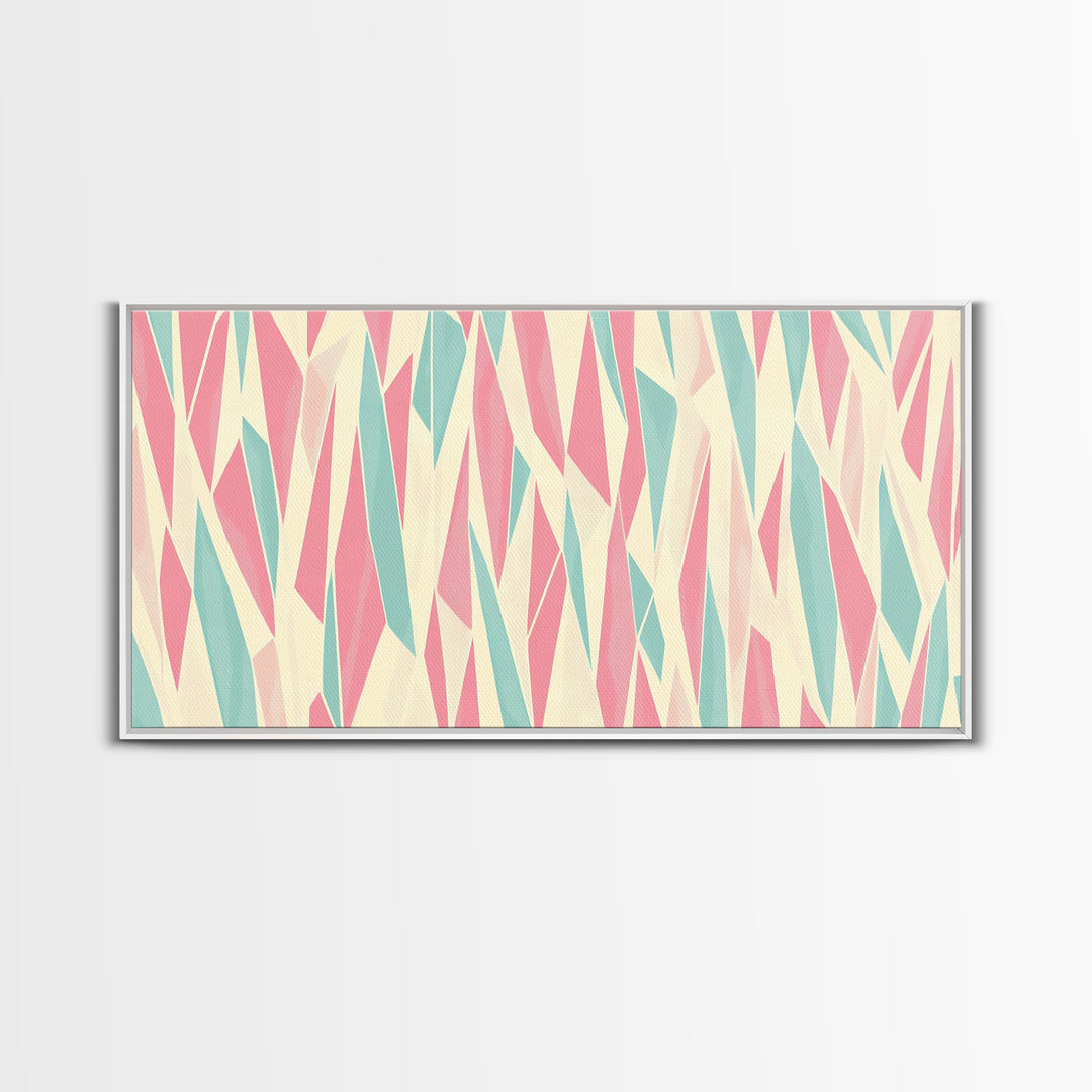 Pastel Mid-Century Modern Art - Retro Geometric Wall Art - Framed Canvas Print - Modern Abstract Painting - Bold Bright Colors