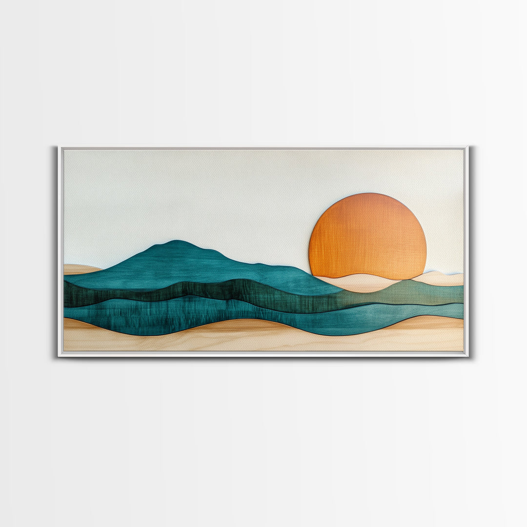 Beautiful Sunset Landscape Painting Print, Minimalist Decor, Eclectic Boho or Kitsch Wall Art