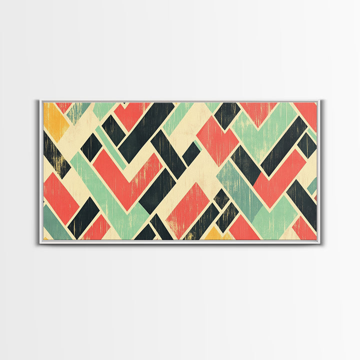 Abstract Mid Century Modern Chevrons, Framed Canvas Print, MCM Style Home Decor