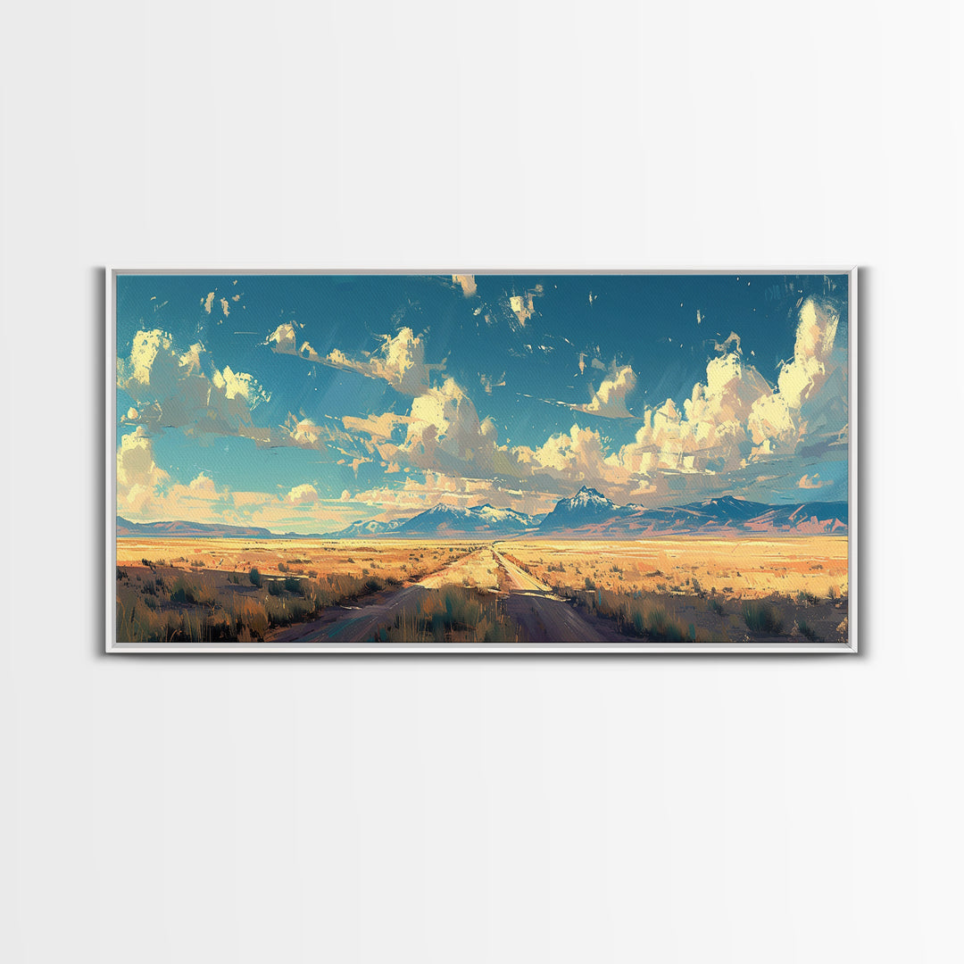 Country Roads Oil Painting Canvas Print, Wood Framed Wall Art, Home Decor, Southwestern Rustic Wall Art, Boho Home Decor