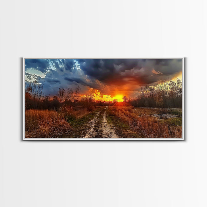 Dirt Roads Framed Canvas Print, Wood Framed Wall Art, Photography Style landscape art, ready to hang wall art home decor