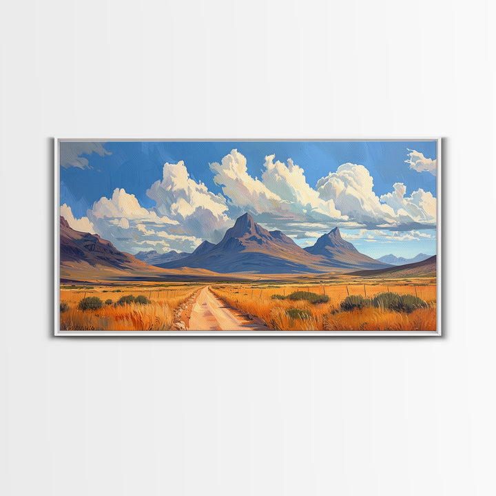 Desert Dirt Roads Framed Canvas Wall Art, Beautiful Arizona Day, Desaturated Wall Art, Rustic Farmhouse Decor, Southwestern Pueblo Art