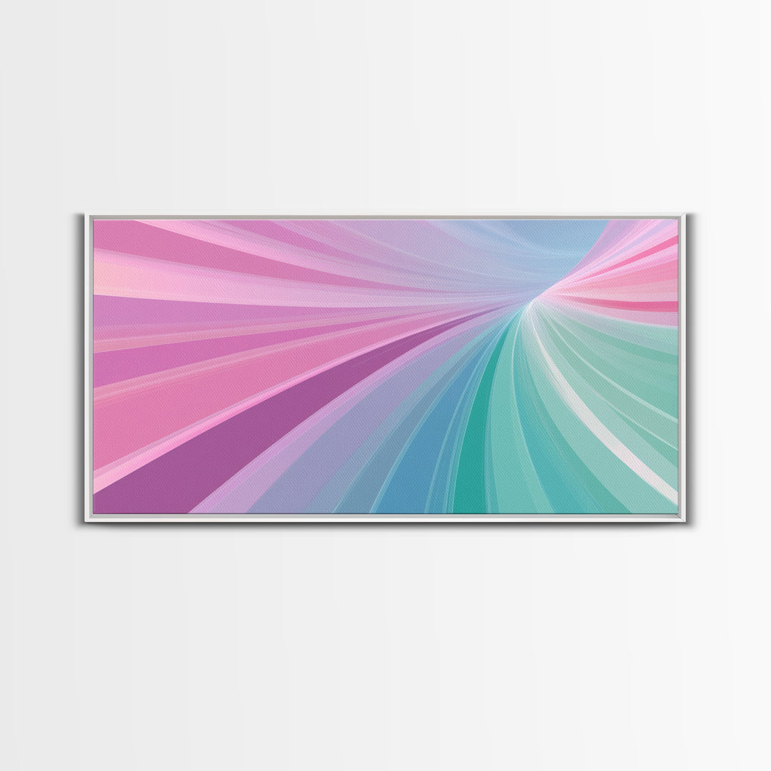 Pastel Highway Framed Canvas Print, Retro Wall Art, Mid-Century Modern Abstract Art