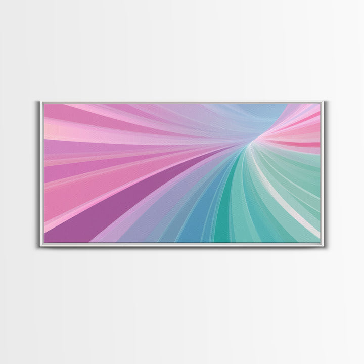 Pastel Highway Framed Canvas Print, Retro Wall Art, Mid-Century Modern Abstract Art