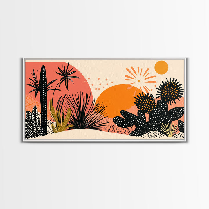 Trendy Desert Abstract Painting Print, Wood Framed Wall Art, Sagauro Cactus Wall Art, Pueblo Abstract Home Decor, Southwestern Art