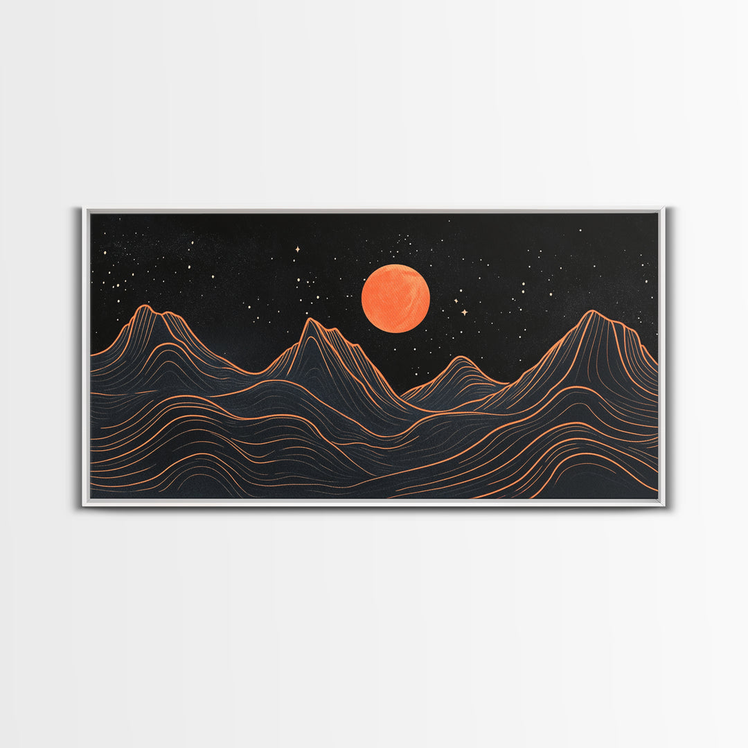 Blood Moon Over a Desert Landscape, Dark and Moody Decor, Framed Canvas Print, Pueblo Style Southwestern Art