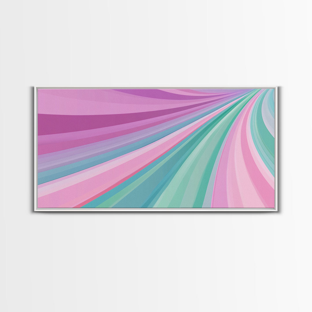 Pink Blush and Turquoise Abstract MCM Style Wall Art Framed Canvas Print, Trendy Preppy Wall Decor, Mid-Century Modern Abstract Decor