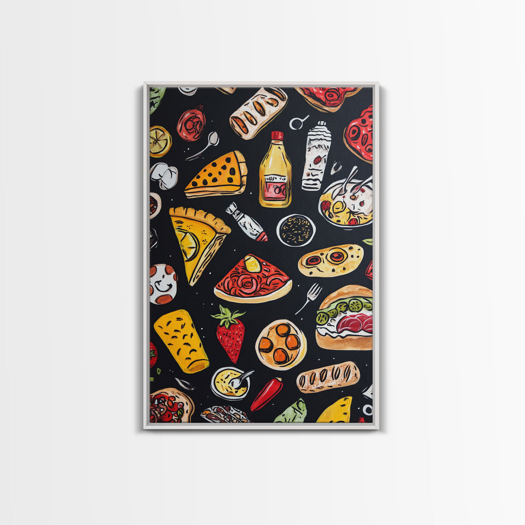 Cute Funky Kitchen Art, Kawaii Wall Art, Kawaii Decor, Restaurant Decor, Kitchen Painting, Dining Room Wall Art, Pizza, Hot Dogs Etc