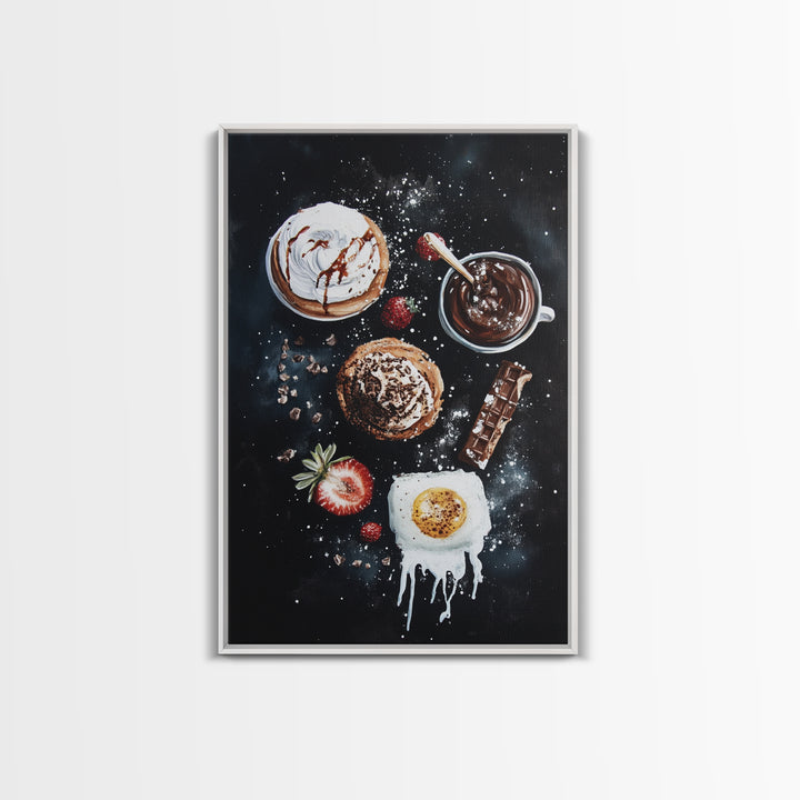 Desserts Wall Art, Kitchen Decor, Bakery Wall Art, Bakery Painting, Wood Framed Canvas Print, Painting of Cupcakes and Coffee