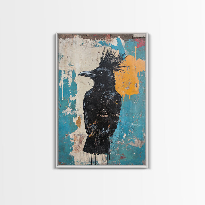 This crow has a mohawk, AKA a CROHAWK, Framed Canvas Print