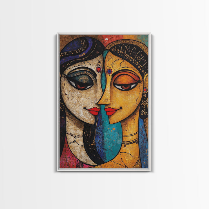 Abstract Madhubani Style Wall Art, Framed Canvas Print, Madhubani Painting, Madhubani Art