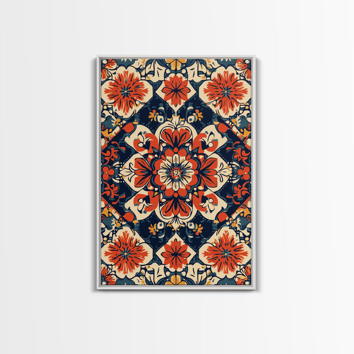 Floral Pattern Wall Art, Mexican Tile Pattern Framed Canvas Print, Chicano Art, Textile Inspired Wall Art, Southwestern Pueblo Style Art