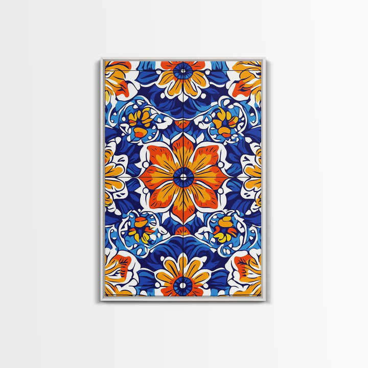 Textile Pattern Wall Art Framed Canvas Print, Home Decor, Mexican Tile Print, Mexicano Pueblo Wall Art