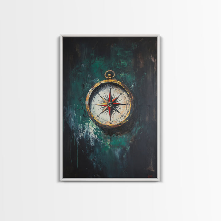 Nautical Nursery Compass Wall Art Framed Canvas Print, Travel Gift Idea, Vacation Gift Home Decor, Giclee Art Print, Going Away Gift