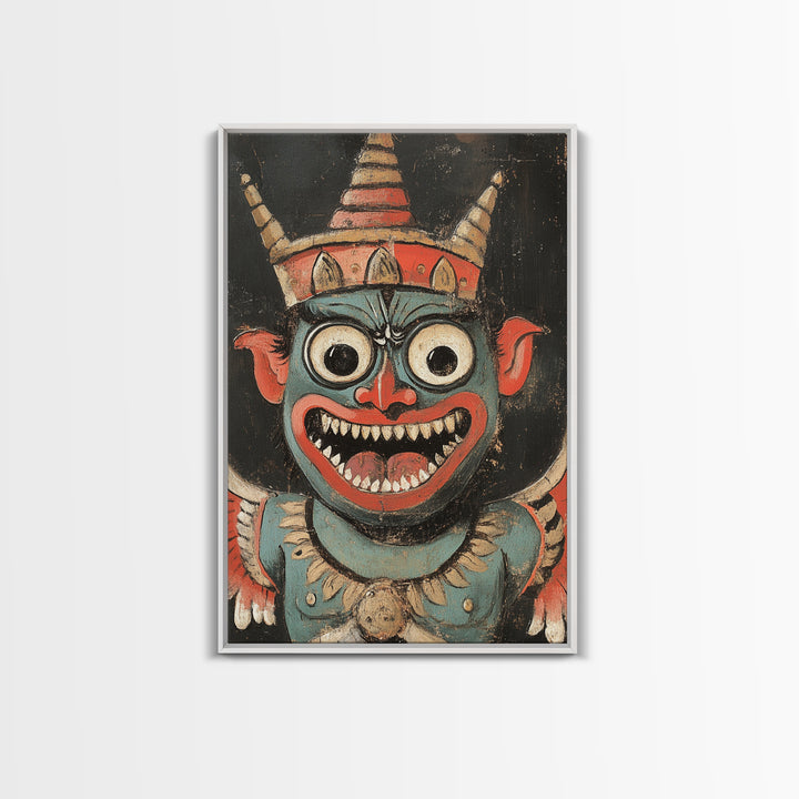 Creepy 19th Century Folk Art Framed Canvas Print, Spooky, Folk Art Painting, Russian Folk Art Home Decor