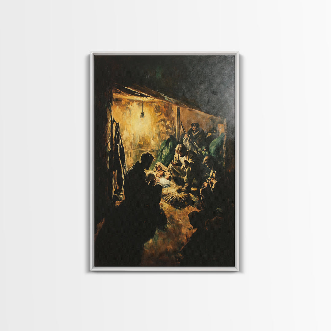Nativity Art Print, Framed Canvas Print, Nativity Painting, Christmas Decor, Christmas Wall Art, Rustic Christmas Art, Farmhouse Christmas Decor